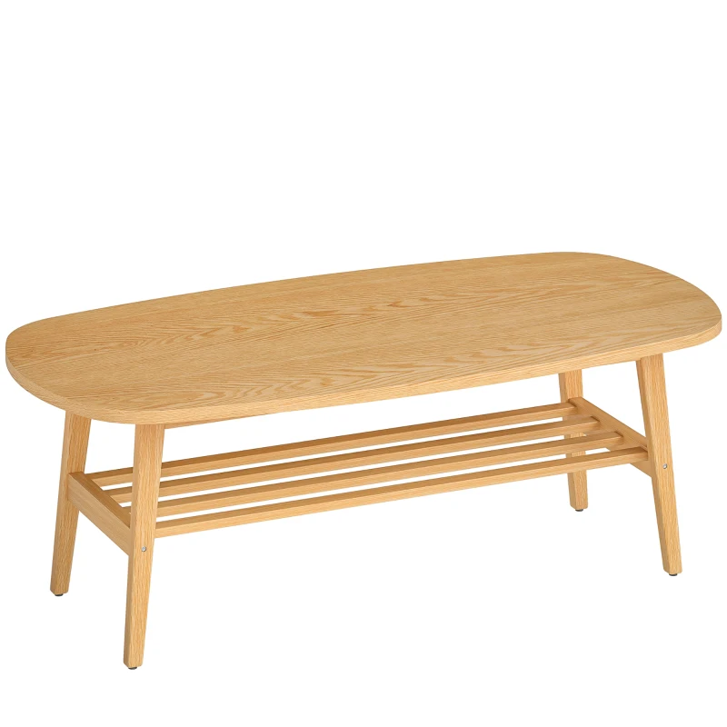 HOMCOM Mesa de Centro de 2 Níveis Moderna com Prateleira Aberta Inferior e Pernas de Madeira de Borracha 120x60x42 cm Madeira