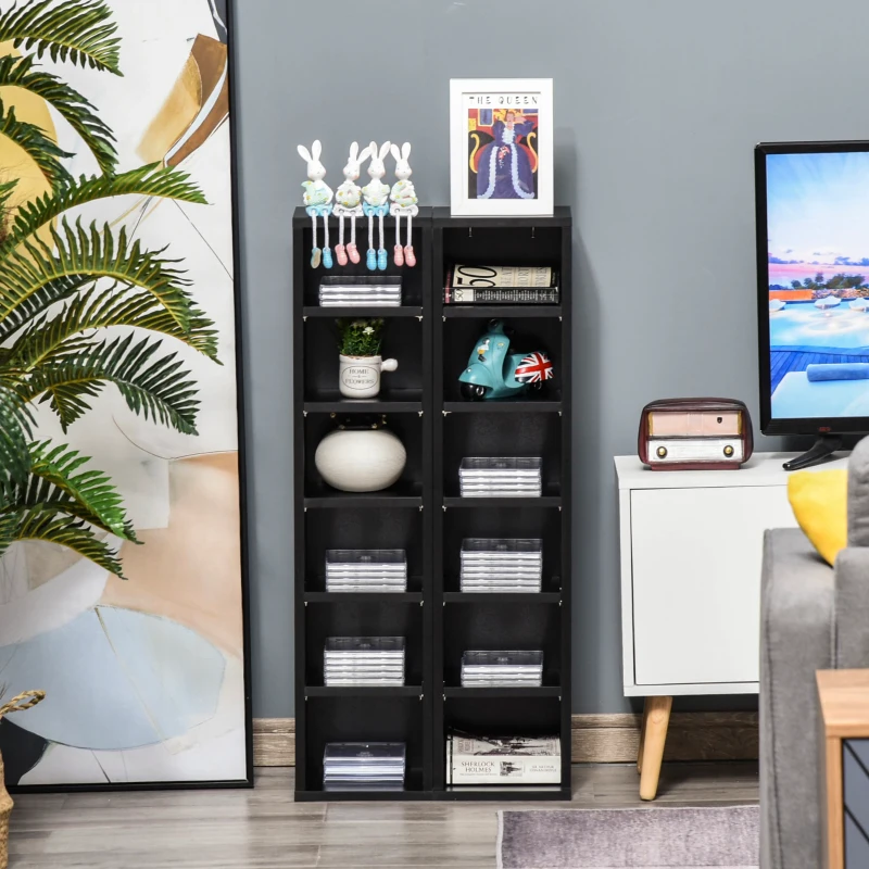 HOMCOM Lot de 2 étagères colonnes armoire de rangement CD-DVD 12 compartiments 21 x 22,5 x 88,5 cm capacité 204 CD noir
