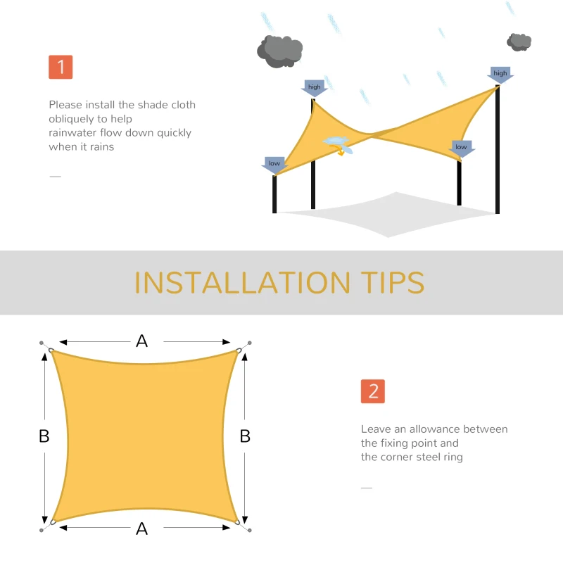 Outsunny Voal de umbrire Panza Solara rectangulara 6L x 4l m HDPE Galben