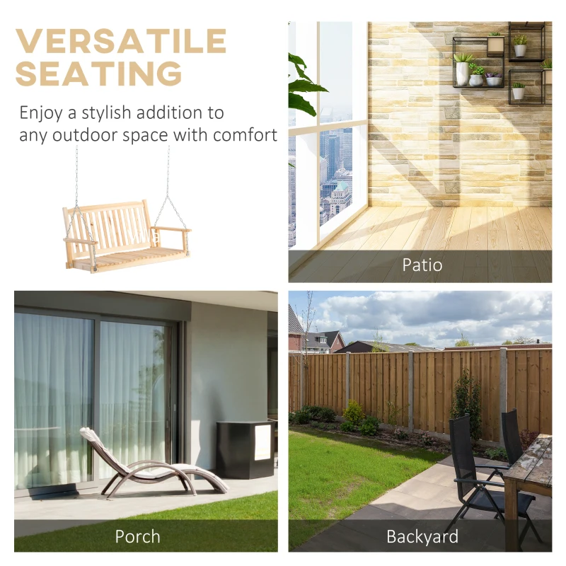 Outsunny Leagăn de Grădină pentru 2 Persoane Cușcă de Leagăn Masiv Patio Terasă Curte Lemn Natural 117 x 69 x 60 cm