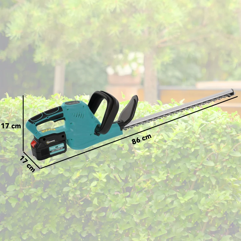 Outsunny Elektro Heckenschere Akku Elektrischer Heckenschneider mit 51cm Schnittlänge Motor, Akku Blau