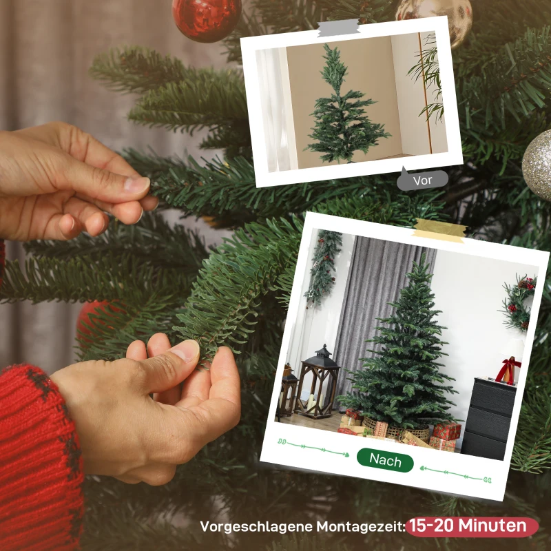 HOMCOM Künstlicher Weihnachtsbaum mit realistischen Zweigen, Kunst-Tannenbaum mit faltbarem Ständer, flammenhemmend, Kunststoff, Metall, Grün