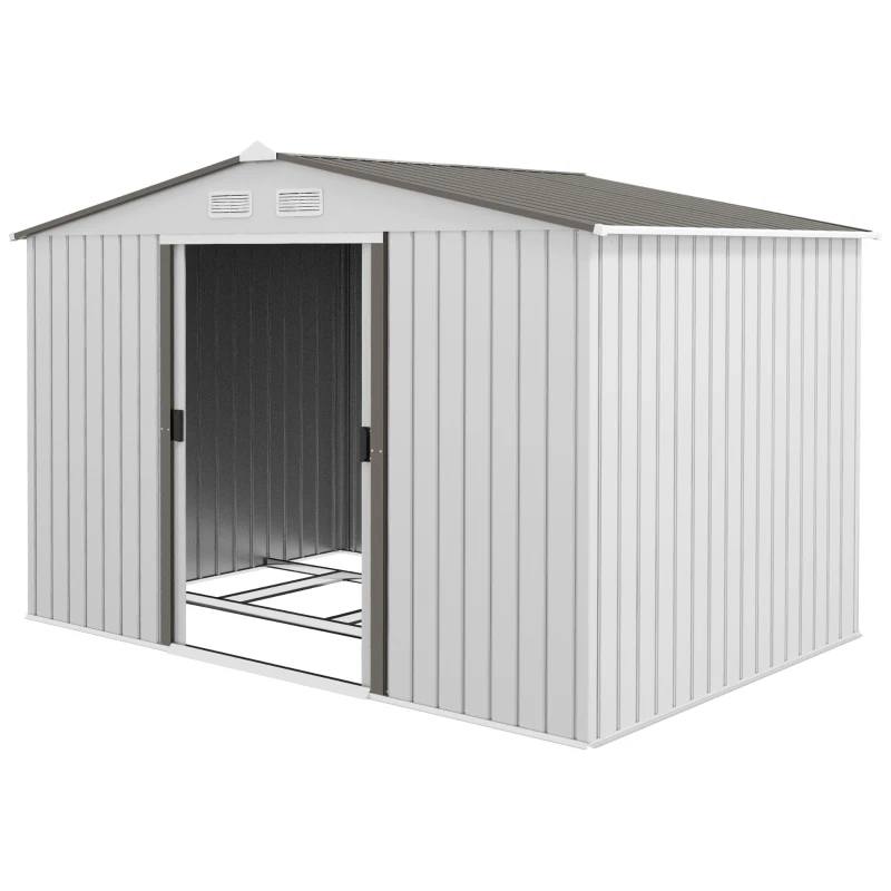 Outsunny Garden Shed 277x195x192 cm Metal Outdoor Storage for Tools Silver and Gray