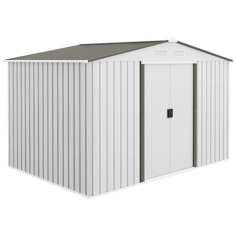 Outsunny Garden Shed 277x195x192 cm Metal Outdoor Storage for Tools Silver and Gray