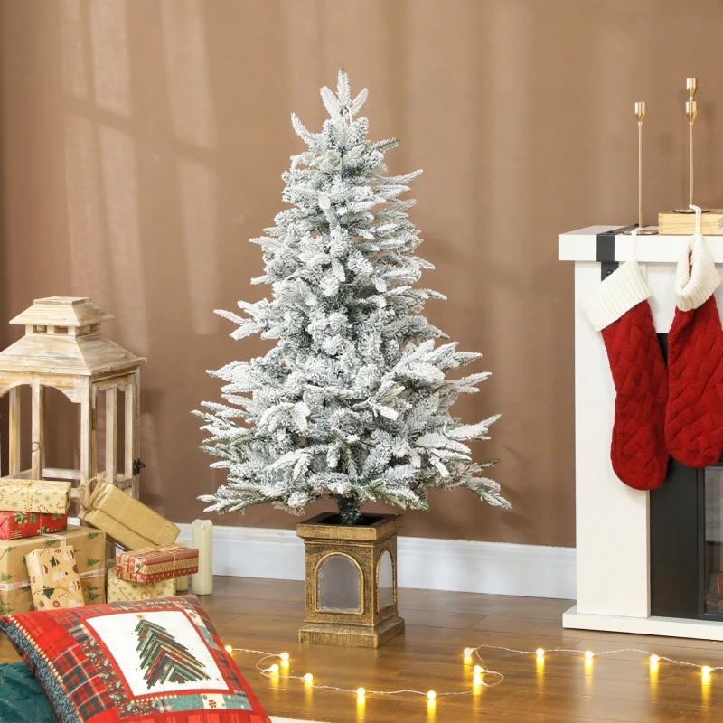 HOMCOM Künstlicher Weihnachtsbaum, schneebedeckter Look, 100 LEDs, 8 Modi, Kunststoff