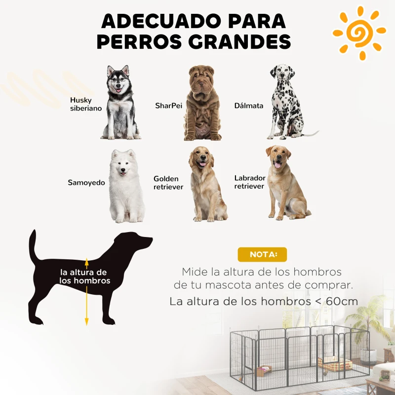 PawHut Parque para Perros de 12 Paneles de 100 cm de Altura con Puertas para Interior y Exterior Negro