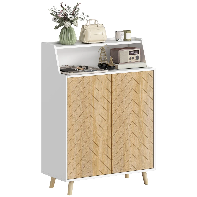 HOMCOM Sapateira para Entrada com Prateleiras Ajustáveis para 15 Pares de Sapatos 75x35x104 cm Branco e Madeira
