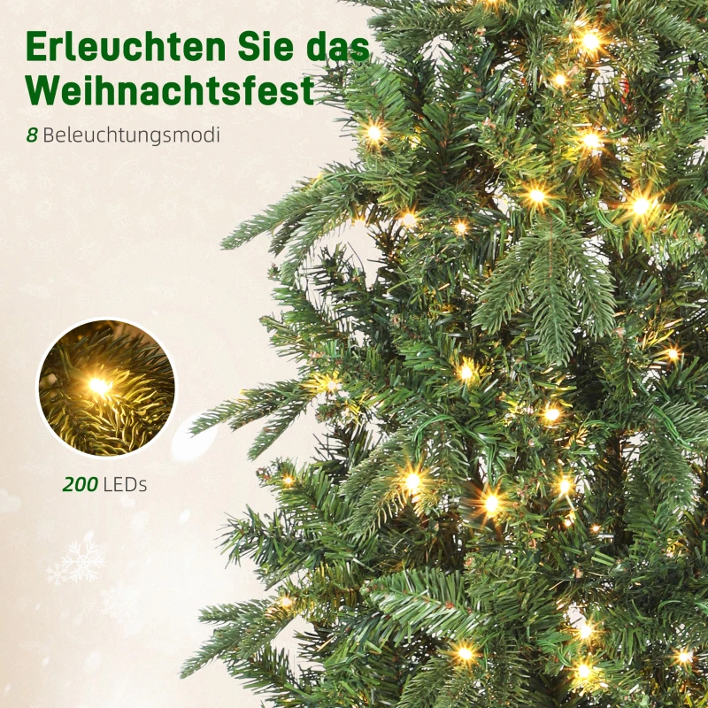 HOMCOM Weihnachtsbaum künstlich 180 cm Christbaum mit 605 dichten Zweigen, 200 warmweiß LED Indoor