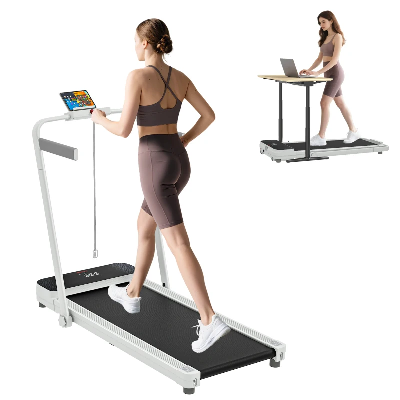 SPORTNOW Cinta de Correr Plegable Inclinado Debajo del Escritorio con 2.5HP 0-12 KM/H Pantalla LED Control Remoto y Soporte