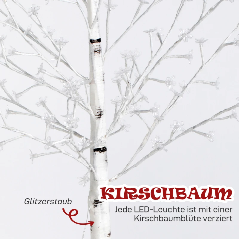 HOMCOM Kunstbaum, Kunst Kirschblütenbaum, mit 120 LEDs, 3 Helligkeitsstufen, warmweiß, realistische Rinde, 21 x 21 x 150 cm
