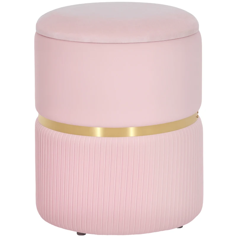 HOMCOM Velvet-Feel Storage Ottoman - Pink