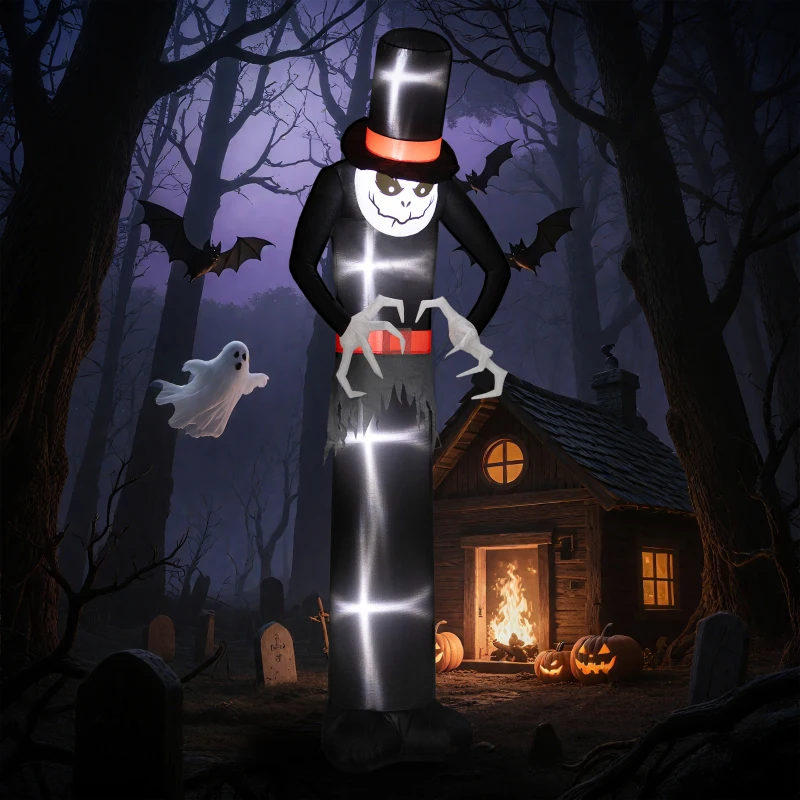 Outsunny Halloween-Dekoration 3 m riesiger Sensenmann mit LED-Beleuchtung für Outdoor, IP44