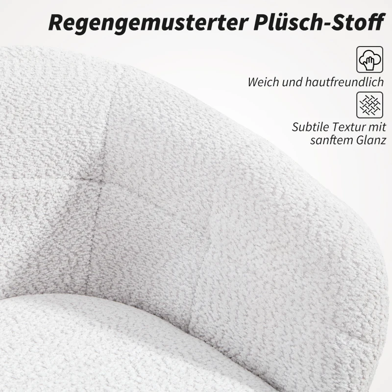 HOMCOM Gepolsterter Bürostuhl mit Plüschbezug, Wannen-Design, rollbarer Schreibtischstuhl, Stahlbasis, Creme+Schwarz