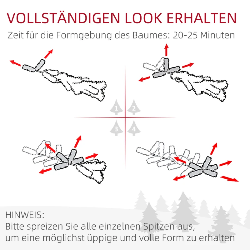 HOMCOM Künstlicher Weihnachtsbaum, schneebedeckt, schmales Design, feuerfest, 180 cm, Grün/Weiß