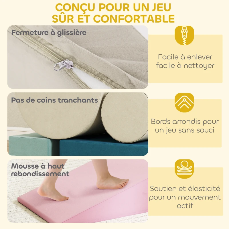 AIYAPLAY Parcours motricité bébé jouet d'escalade modulable 5 pièces housse lavable en velours 61 x 40,6 x 60 cm multicolore