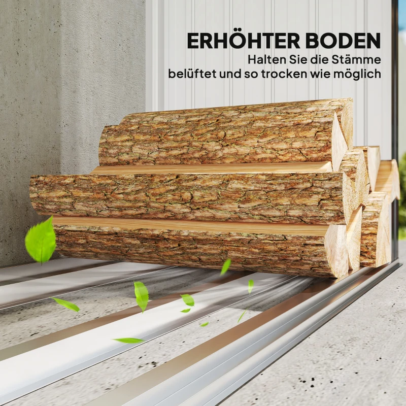 Outsunny Brennholzschuppen, Feuerholzunterstand, Stahl, erhöhter Boden, Schrägdach, 150 x 66,5 x 150 cm, Dunkelgrau(m-5)