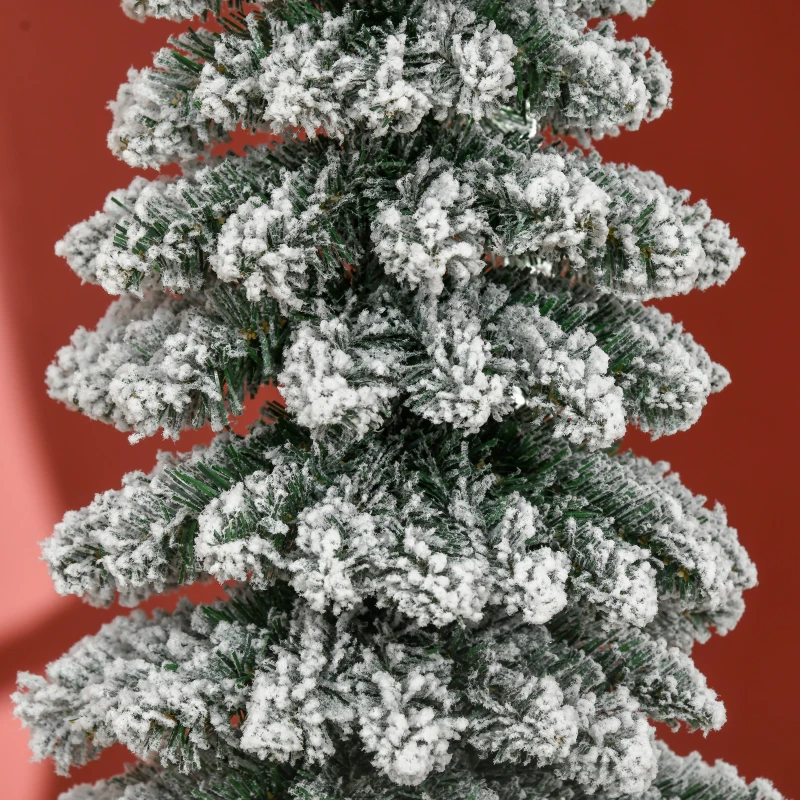 HOMCOM Künstlicher Weihnachtsbaum, schneebedeckt, schmales Design, feuerfest, 180 cm, Grün/Weiß