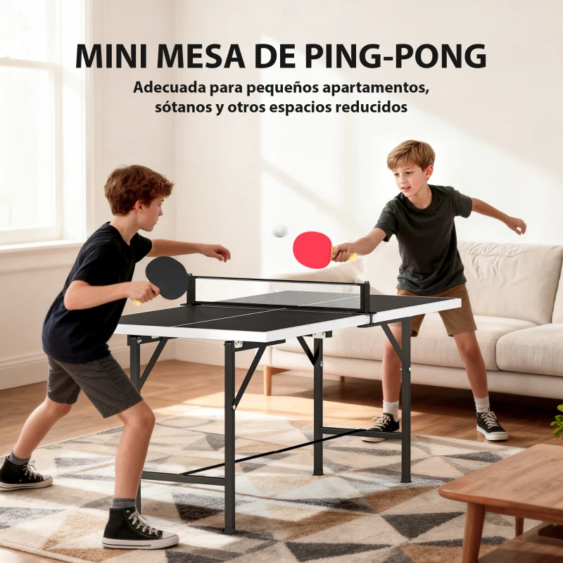 SPORTNOW Mini Mesa de Ping-Pong Plegable con Red 2 Raquetas y 3 Pelotas para Interior y Exterior 152x76x70 cm Negro