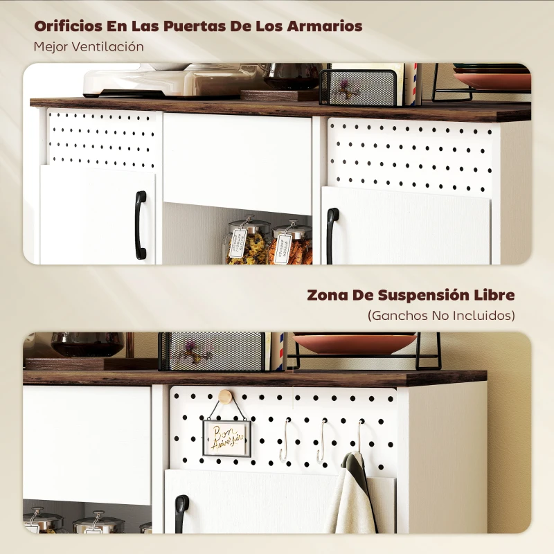 HOMCOM Aparador para Salón con 2 Puertas con Orificios Cajón Compartimentos Abiertos Estantes Ajustables 100x40x80 cm Blanco