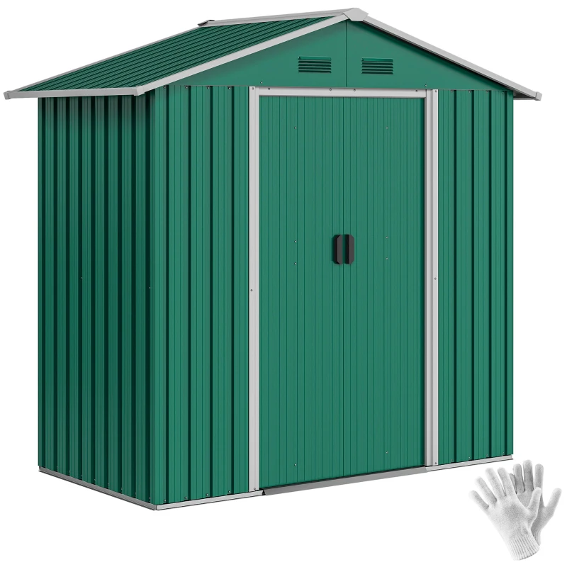 Outsunny 6.5ft x 3.5ft Metal Garden Storage Shed for Outdoor Tool Storage with Double Sliding Doors and 4 Vents, Green