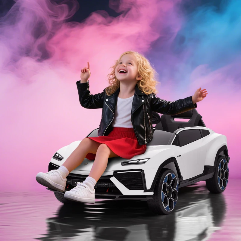 AIYAPLAY 12V Licensed Lamborghini Electric Cars for Kids, Ride On Car with Remote Control for 3-6 Years Old, White