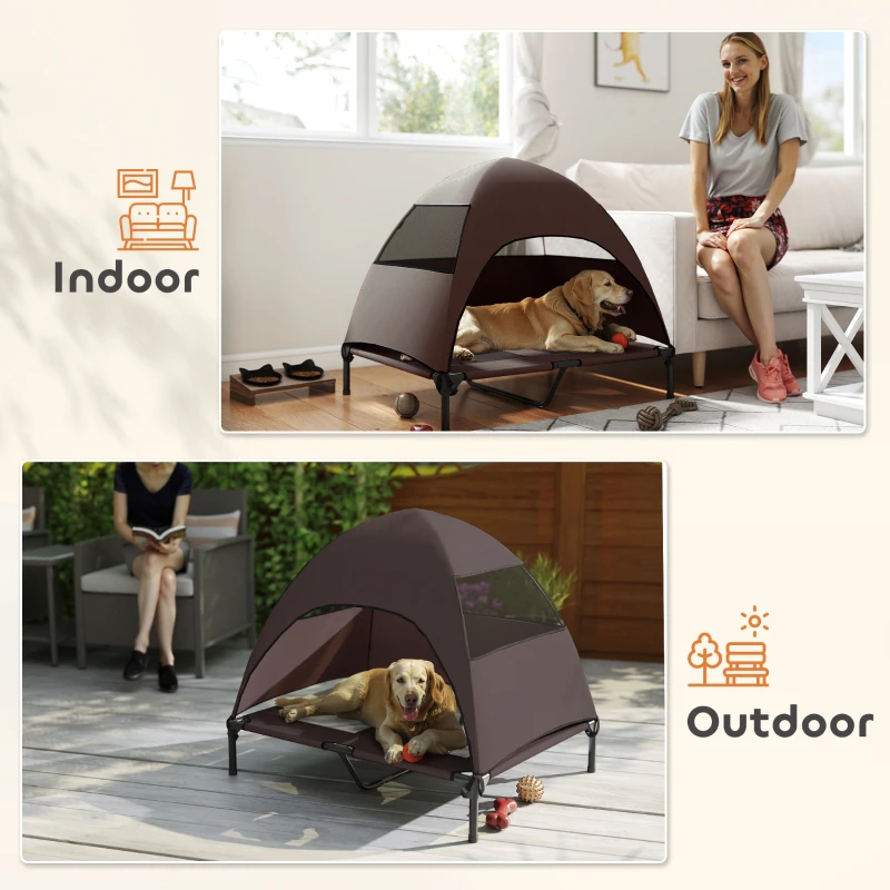 PawHut Hundeliege Outdoor mit Dach, Erhöhtes Hundebett für Große Hunde, 91 x 76 x 90 cm, Kaffee