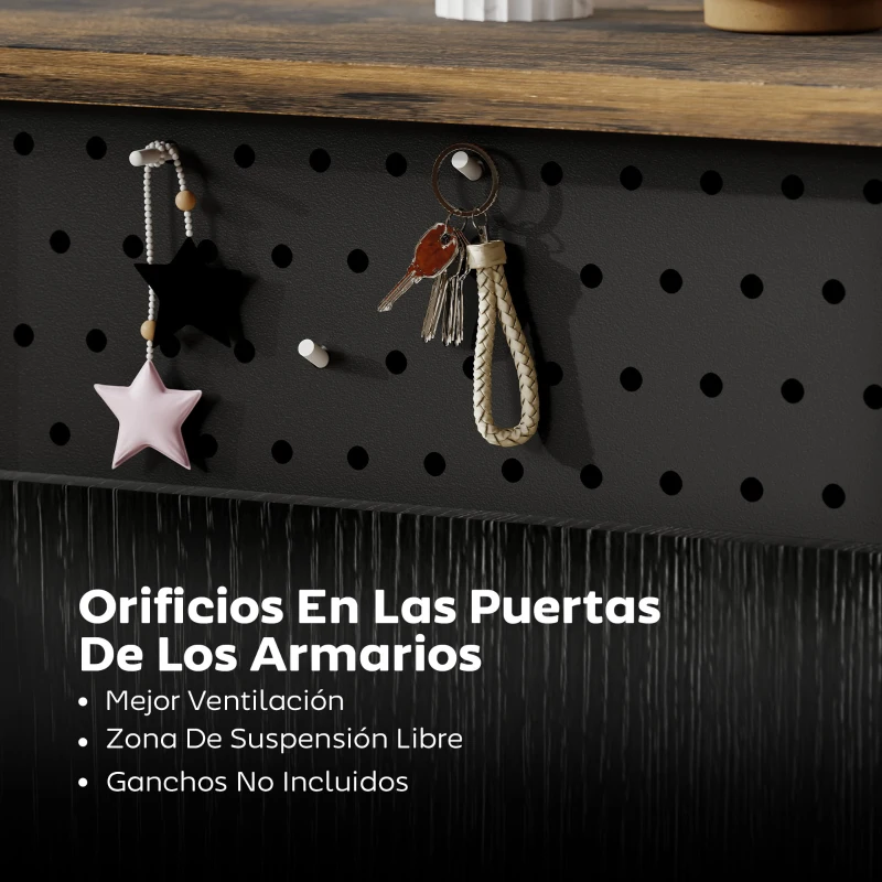 HOMCOM Aparador de 2 Puertas con Orificios 2 Compartimentos y Cajón Estantes Ajustables 100x40x80 cm Negro