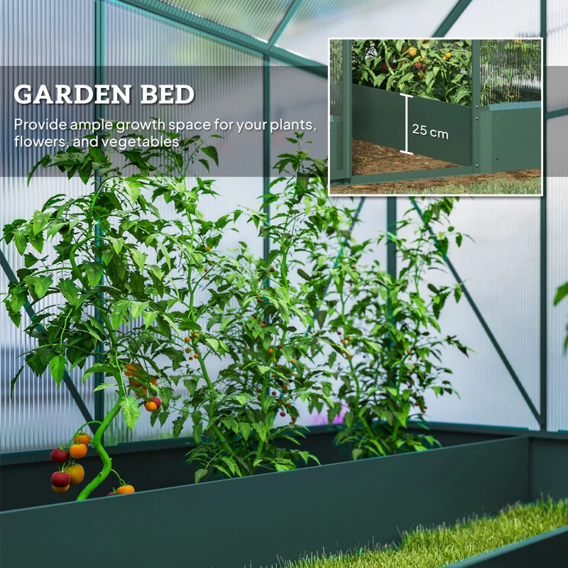 Outsunny 6x6 FT Polycarbonate Greenhouse with Base and Raised Bed, Walk-in Greenhouse with Aluminium Frame, Temperature Controlled Window, Foundation for Plants, Flowers, Vegetable