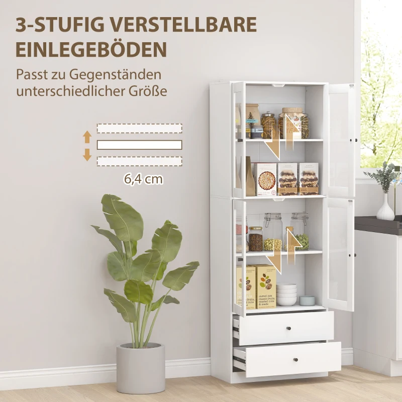 HOMCOM Küchenschrank mit Schubladen und Glastüren, Melamin-Oberfläche, Weiß(m-5)