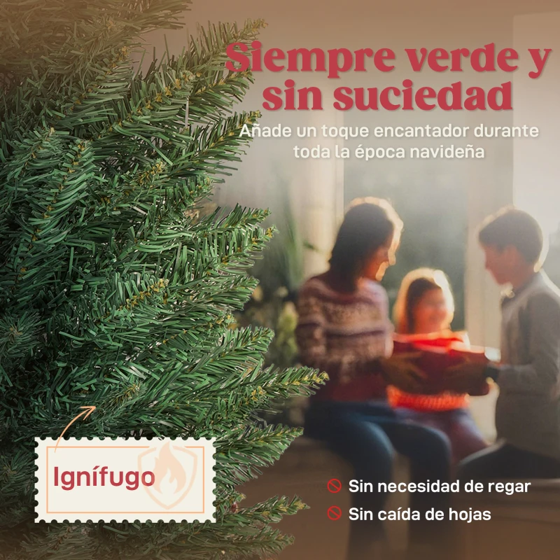 HOMCOM Árbol de Navidad Estrecho 210 cm con 401 Ramas Soporte Metálico Fácil de Montar para Interior Verde