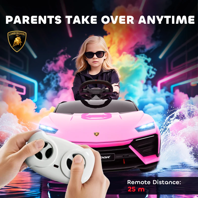 AIYAPLAY 12V Licensed Lamborghini Electric Cars for Kids, Ride On Car with Remote Control for 3-6 Years Old, Pink