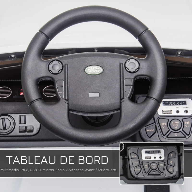 HOMCOM Voiture véhicule électrique Enfants 12 V - Télécommande parentale fournie - V. Max. 5 Km/h - Effets sonores, Lumineux - Land Rover Discovery HSE Blanc