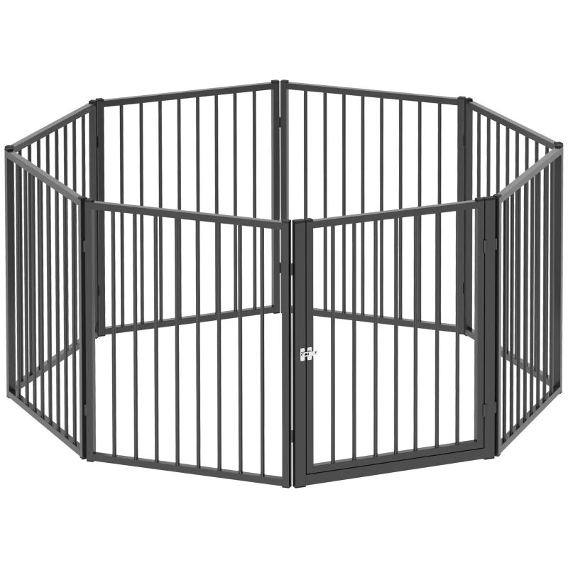 PawHut Welpenauslauf, Hundeauslauf, Welpengehege, 8 Paneele mit Tür, faltbarer und tragbarer Hundezaun, Stahl, Schwarz(m-1)