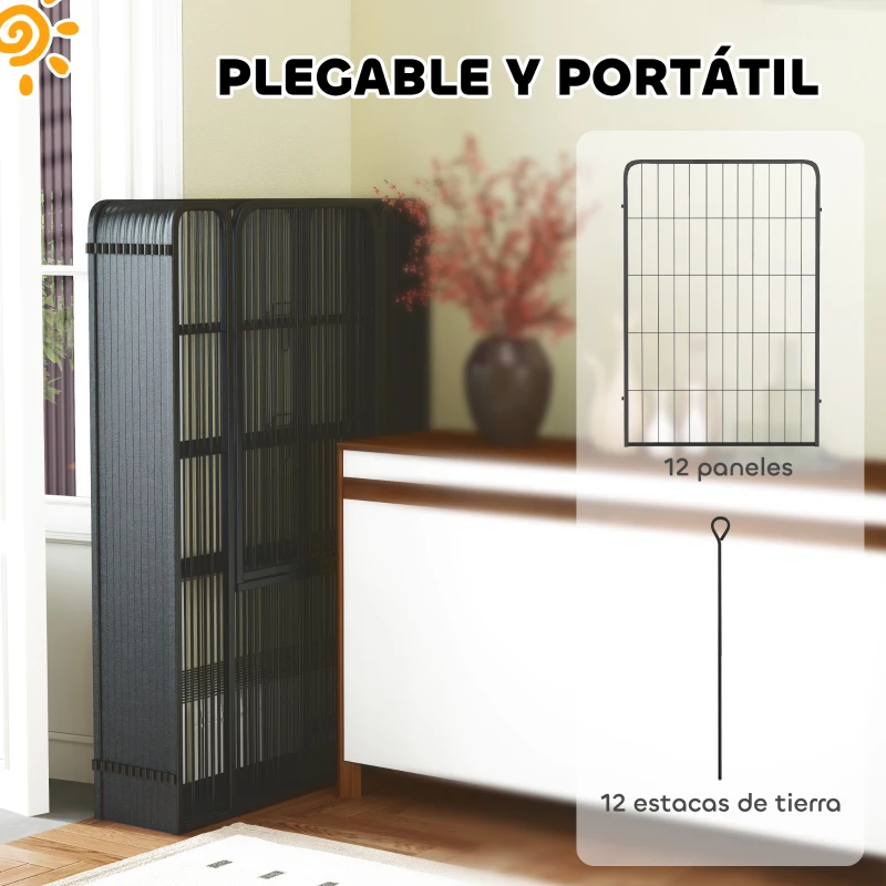 PawHut Parque para Perros de 12 Paneles de 100 cm de Altura con Puertas para Interior y Exterior Negro