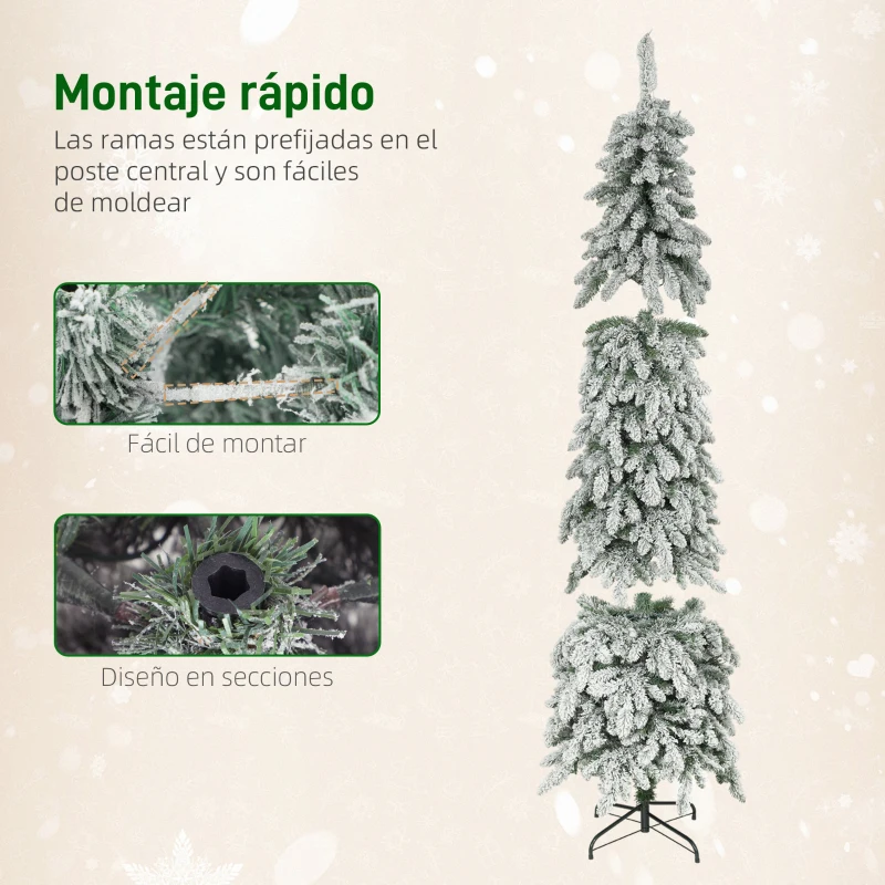 HOMCOM Árbol de Navidad Estrecho 225 cm con Luces LED Bicolores 11 Modos de Iluminación Temporizador 800 Ramas Verde