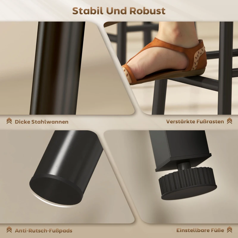 HOMCOM 3-tlg. Bartisch-Set mit Stauraum, Weinregalen, Glashaltern, Hockern mit Fußstütze, für kleine Räume, Grau