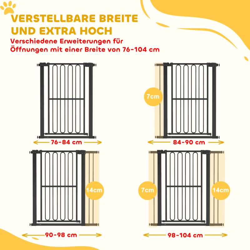 PawHut Türschutzgitter Hund, 76-104 cm Absperrgitter ohne Bohren, Treppengitter