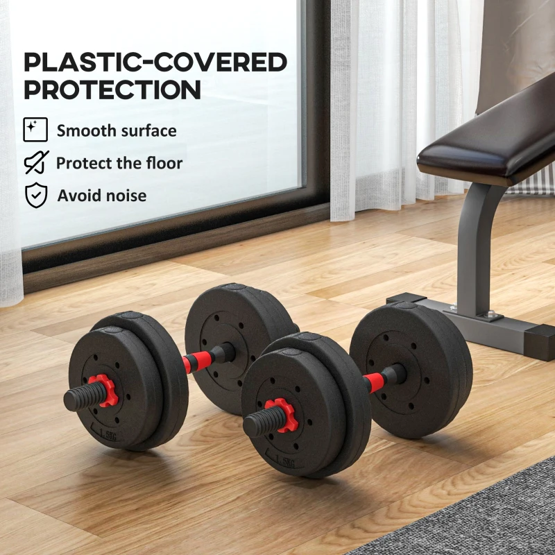 HOMCOM 15kg 2 in 1 Adjustable Dumbbells Weight Set, Dumbbell Hand Weight Barbell for Weight Training, Black