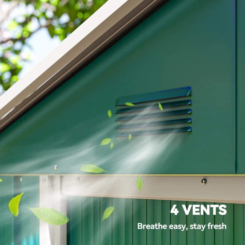 Outsunny 6.5ft x 3.5ft Metal Garden Storage Shed for Outdoor Tool Storage with Double Sliding Doors and 4 Vents, Green