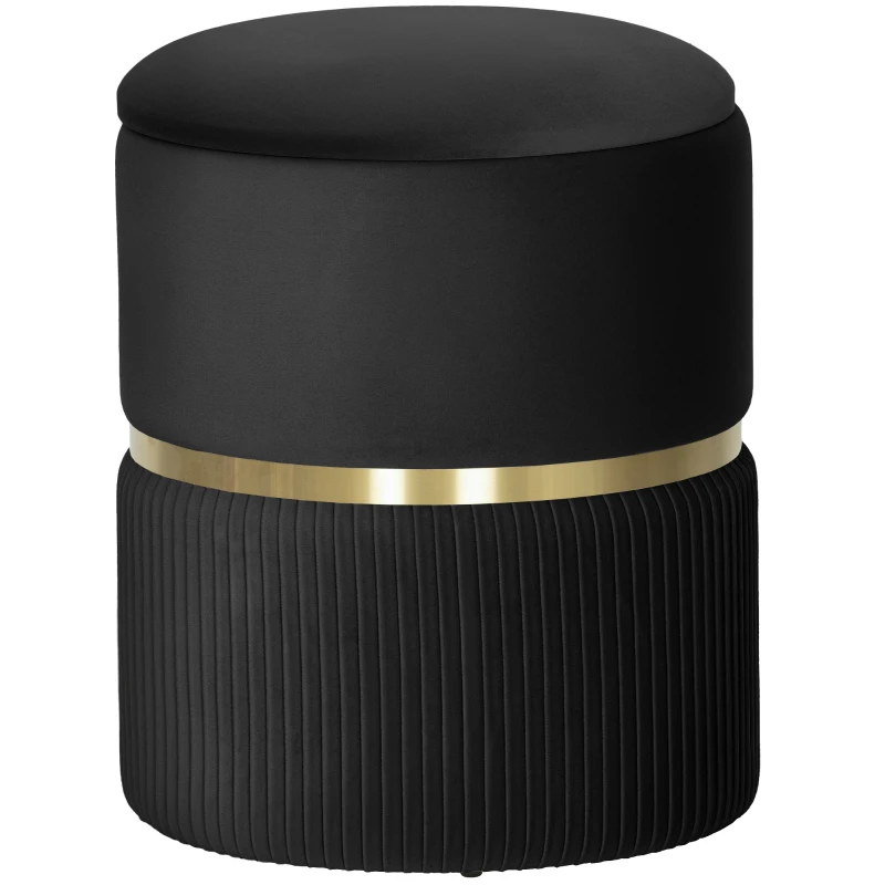HOMCOM Velvet-Feel Storage Ottoman - Black