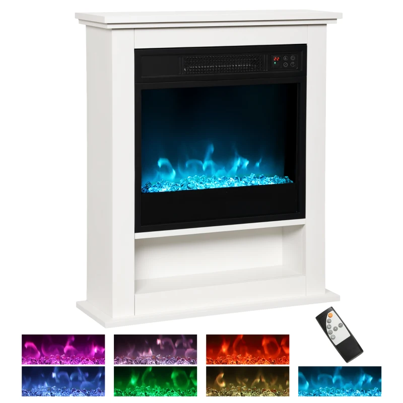 HOMCOM Elektrischer Kamin, realistische Flammen mit 9 Farben, verstellbare Helligkeit, 1800W, Fernbedienung, Timer, Weiß