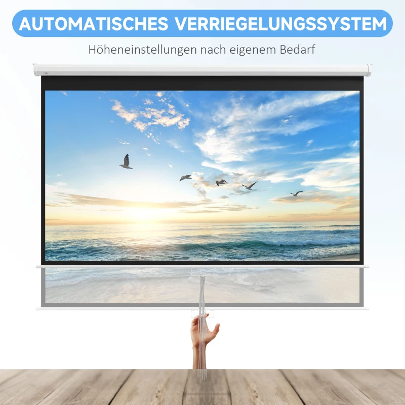 HOMCOM Projektorleinwand, 120 Zoll, 16:9 Format, Wand- oder Deckenmontage, Weiß