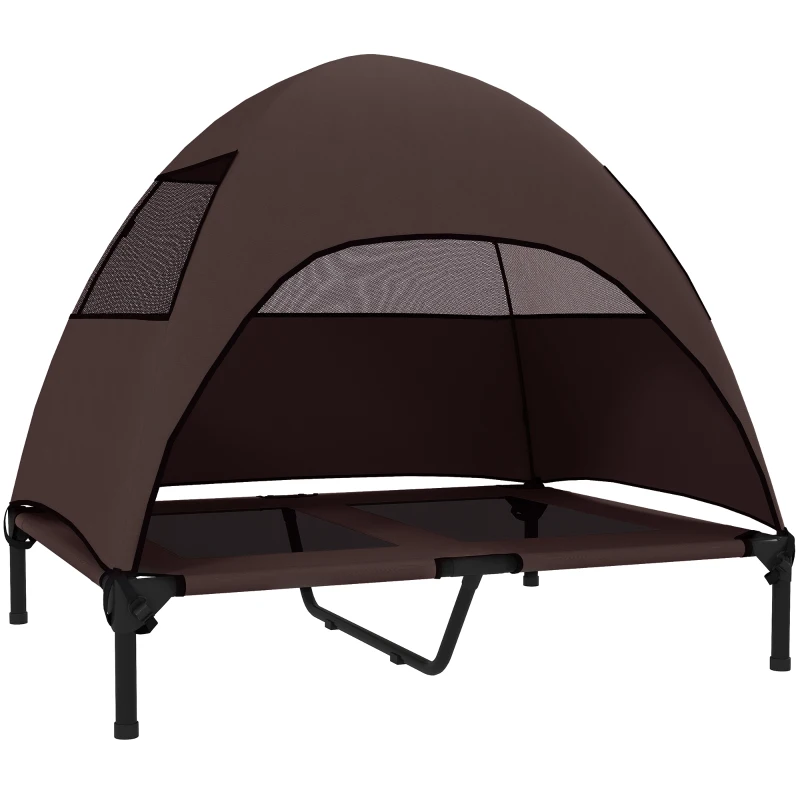 PawHut Hundeliege Outdoor mit Dach, Erhöhtes Hundebett für Große Hunde, 91 x 76 x 90 cm, Kaffee