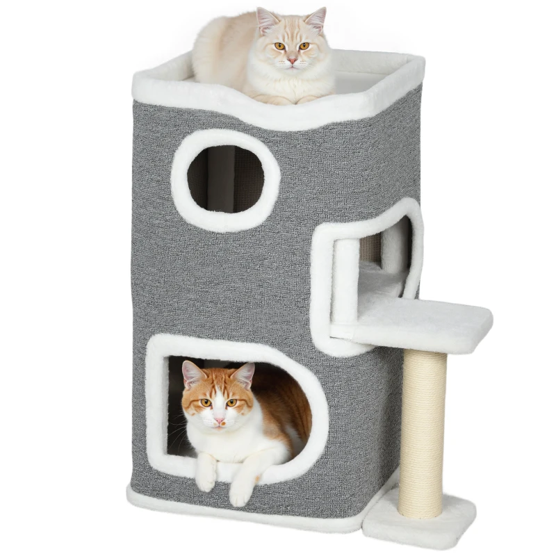 PawHut 75 cm Cat Tree, Cat Tower Condo for Indoor Cats with Scratching Post, Jumping Platform, Grey