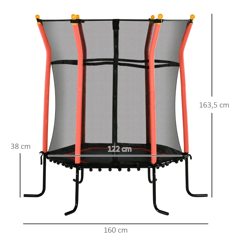 HOMCOM Trampoline pour enfant Ø 1,63 x 1,63 m filet de sécurité porte zippée 6 poteaux rembourrés inclus rouge noir
