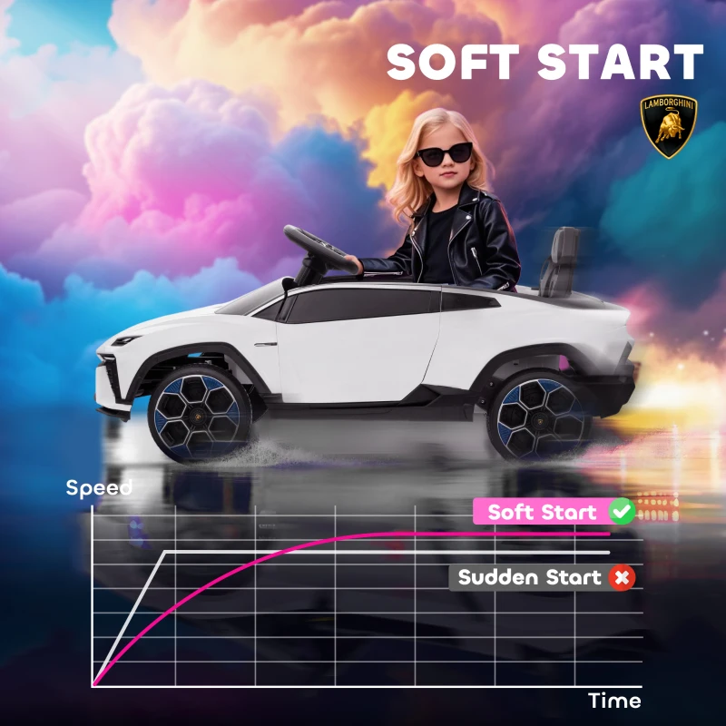 AIYAPLAY 12V Licensed Lamborghini Electric Cars for Kids, Ride On Car with Remote Control for 3-6 Years Old, White