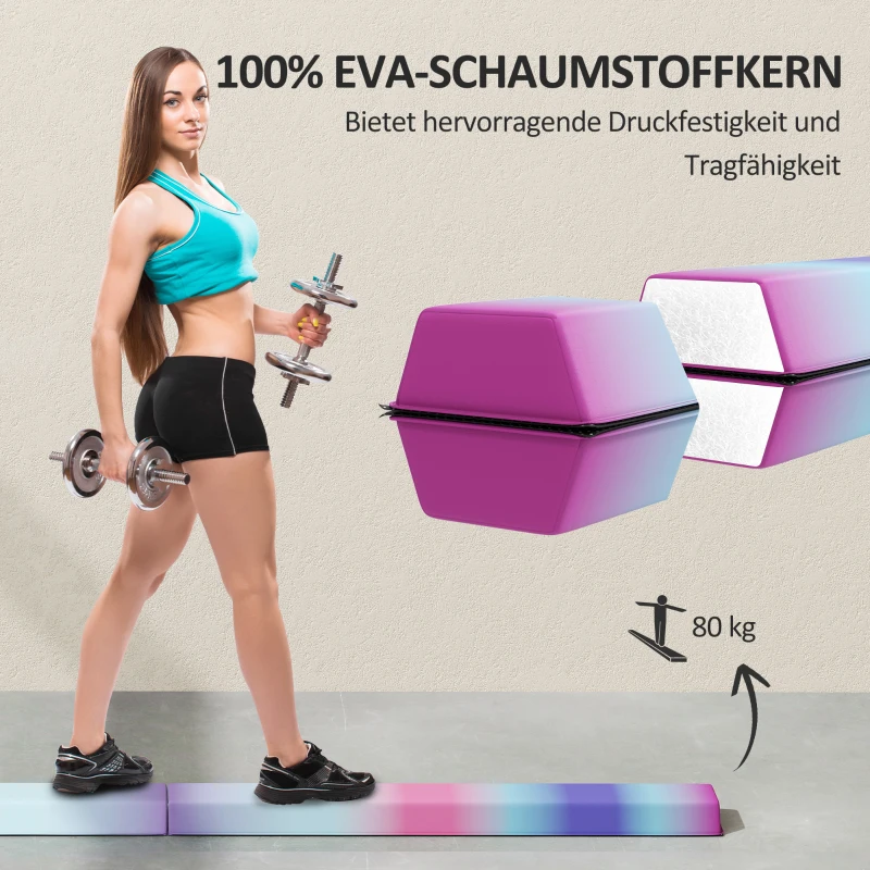 SPORTNOW Schwebebalken 2,4 m, faltbar, rutschfester Boden, für 3+ Jahre, bis 80 kg, Mehrfarbig