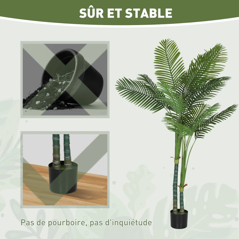 HOMCOM Plante artificielle intérieure 180 cm, palmier Areca arbre artificiel avec pot en plastique et flocage, vert