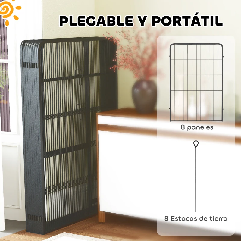 PawHut Parque para Perros de 8 Paneles de 100 cm de Altura con Puerta para Interior y Exterior Negro