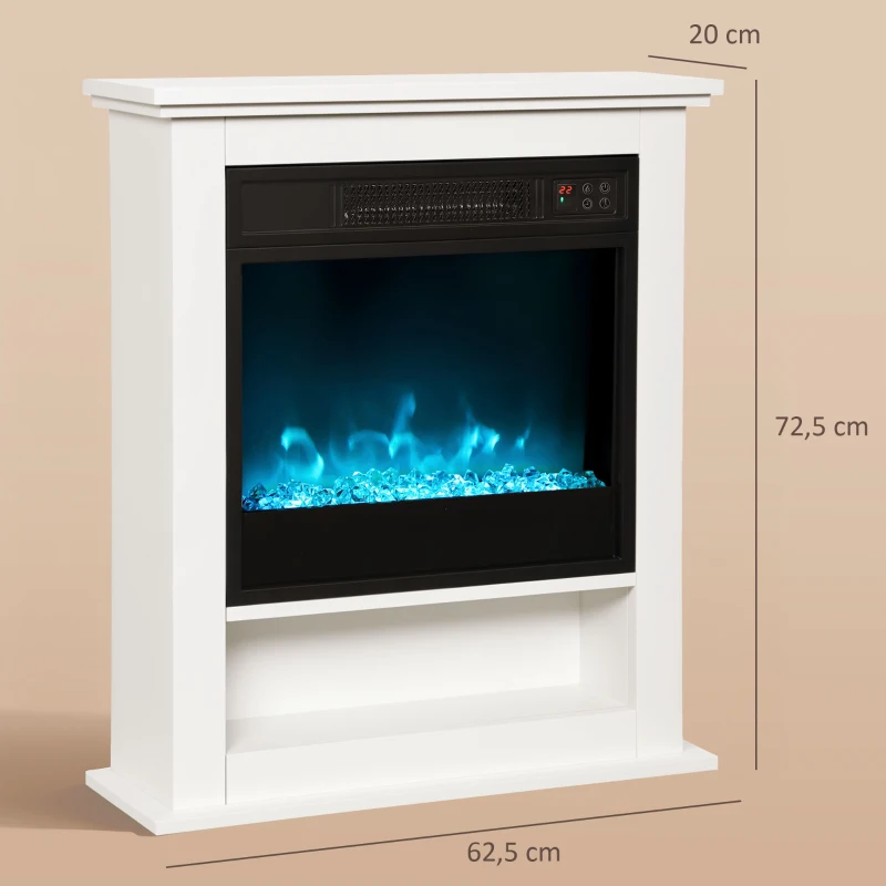 HOMCOM Elektrischer Kamin, realistische Flammen mit 9 Farben, verstellbare Helligkeit, 1800W, Fernbedienung, Timer, Weiß